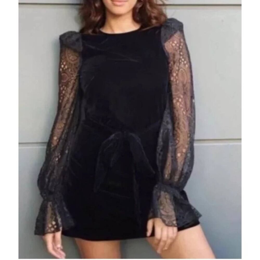 The Vampire's Wife x H&M Neo-Gothic black velvet mini dress lace balloon sleeves
